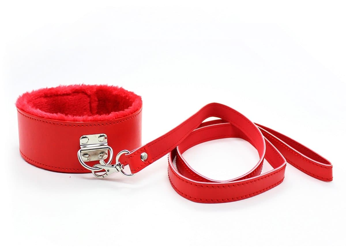 Smart Moves - Bont Gevoerde Collar met Leiband - Rood — afbeelding 1