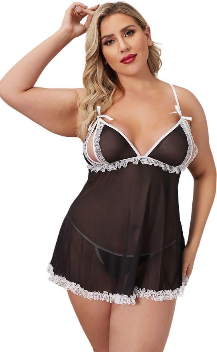 Babydoll Zwart / Wit Willow Plussize 5XL — afbeelding 1