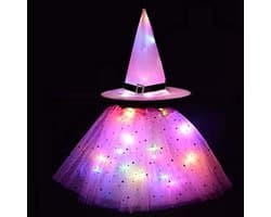 Halloween Costume Girls with LED Lights - Luminous Skirt and Witch Hat - Purple, Black - ShopVlot
