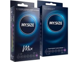 MY.SIZE Mix SET Maat 7, 69 mm: 10 Classic + 10 Condooms in 4 spannende soorten, met aroma, kleur, geribbeld & Classic