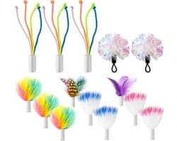 14-delige kattenspelletjes vervangende interactieve kitten veerspelletjes voor binnenkatten met Mylar kreukballen veelkleurig pakket voor binnenoefening..