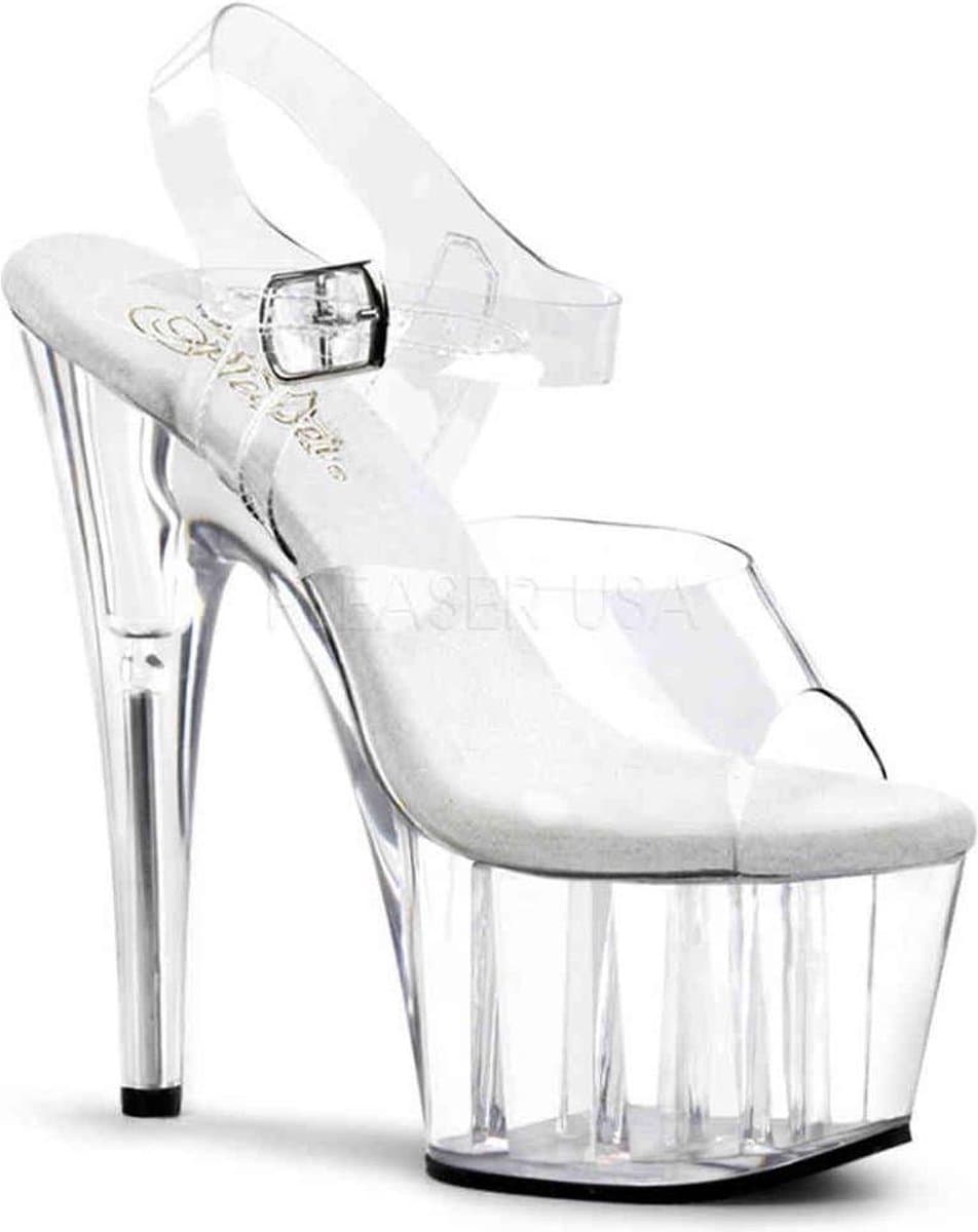 Pleaser - ADORE-708 Sandaal met enkelband, Paaldans schoenen - Paaldans schoenen - 39 Shoes - Transparant/Zilverkleurig — afbeelding 1
