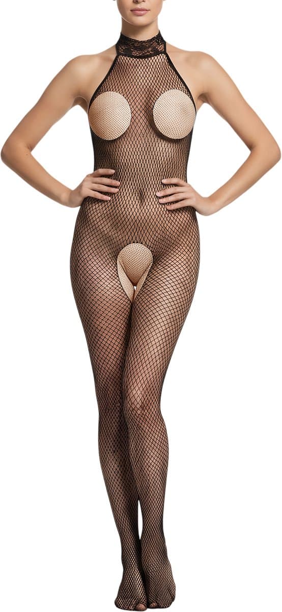 longziming Zwarte Bodystocking Jumpsuit – One Size, Sexy Lingerie, Catsuit, Mesh Bodysuit voor Vrouwen — afbeelding 1