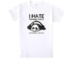100% Katoenen T-Shirt met Korte Mouwen voor Mannen en Vrouwen, 5 Maten, Wit T-Shirt, I Hate Morning People