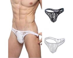 Kanten string voor heren - Wit - Sexy ondergoed mannen maat XL-XXL
