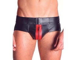 Mister B Rubber Jock Strap Zwart met rode bies - medium