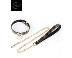 Kinky Gouden Bondage Halsband met Ketting – Fetish choker voor rollenspel & dominatrix – O-Ringchoker, Zwarte PU-leren Ketting, Gotisch Accessoire – Perfect voor Wasteland – Erotische Lingerie – B.I.T.C.H. & kinky events | Dare to Undress