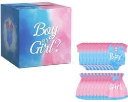 Gender Reveal Spel - Stemspel Feest - Babyborrel Organiseren - Inclusief 40 Stemkaarten - 20x20x20 cm - Diverse Kleuren
