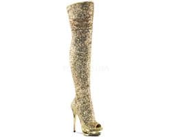 Pleaser - BLONDIE-R-3011 Plateau Overknee Laarzen - Paaldans schoenen - 35 Shoes - Goudkleurig