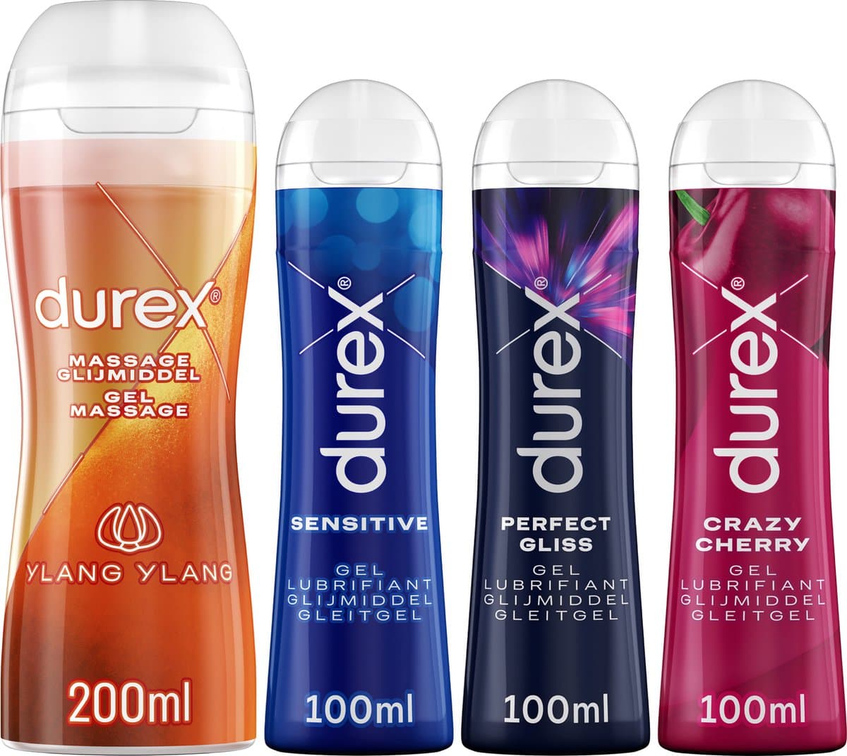 Durex - 4 Glijmiddelen - Ylang Ylang - Sensitive - Perfect Gliss - Crazy Cherry - 500ml — afbeelding 1