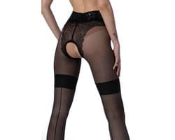 Panty open kruis - 30 Denier - Zwart - Naadpanty - Maat: L/XL - Model: Diva - Merk: Amour