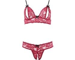 Cottelli Collection - Lingerie Set met Toegankelijkheid tot Tepels en Vagina voor een Spannende Ervaring – Maat L – Rood