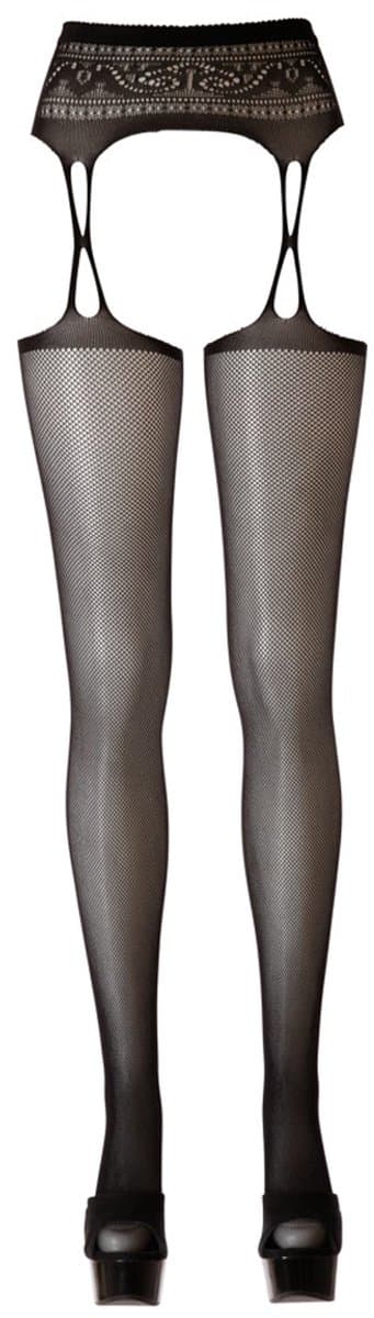 Cottelli Collection – Naadloze Jarretel Gordel met Net Kousen voor Gewillige Look – Maat S/M - Zwart — afbeelding 1