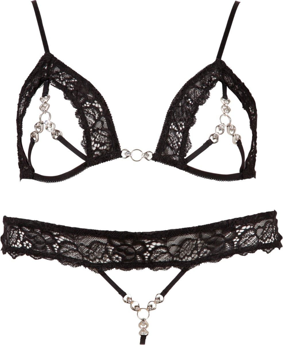 Abierta Fina – Sexy Extravagante Verleidings Lingerie Set met Strass Elementen voor Openheid met Klasse – Maat S – Zwart — afbeelding 1