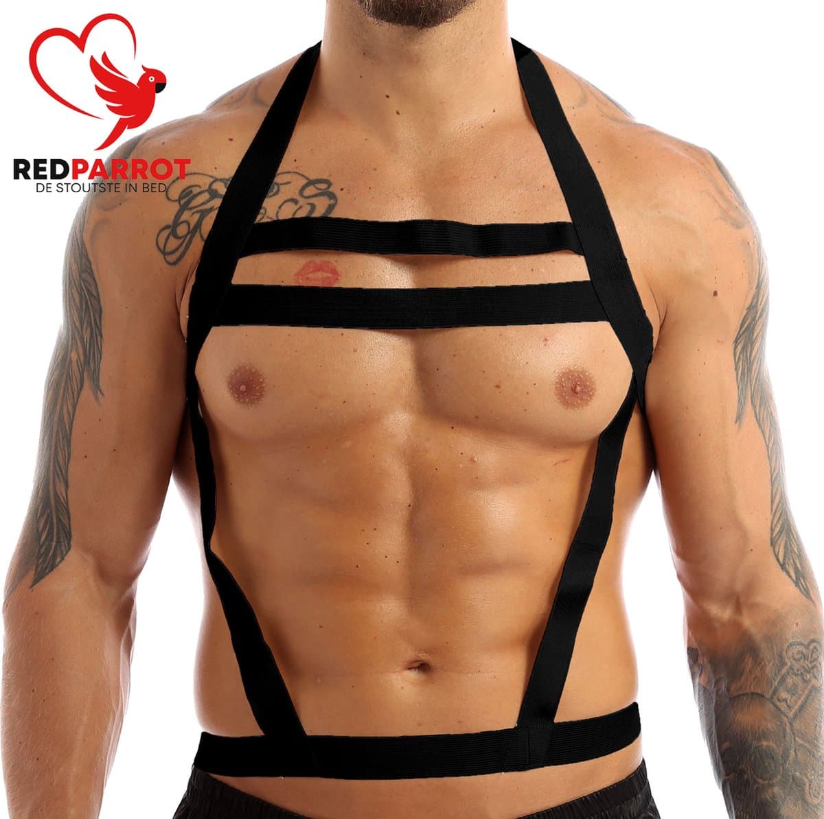 Triple BDSM harnas heren - Erotische harnas manen - Elastisch - One size - Schouder + Borst + Buik - Open crotch - Sexy — afbeelding 1