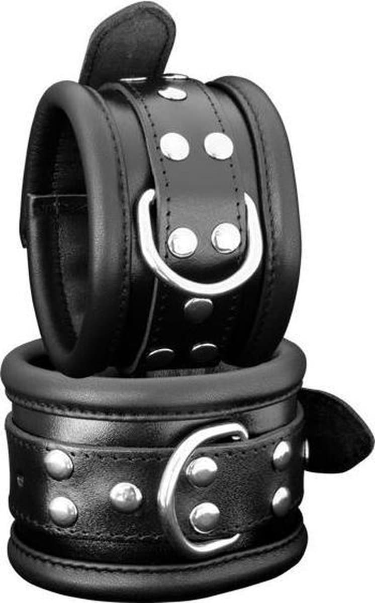 Leren enkelboeien 6.5 cm breed gevoerd - zwart — afbeelding 1
