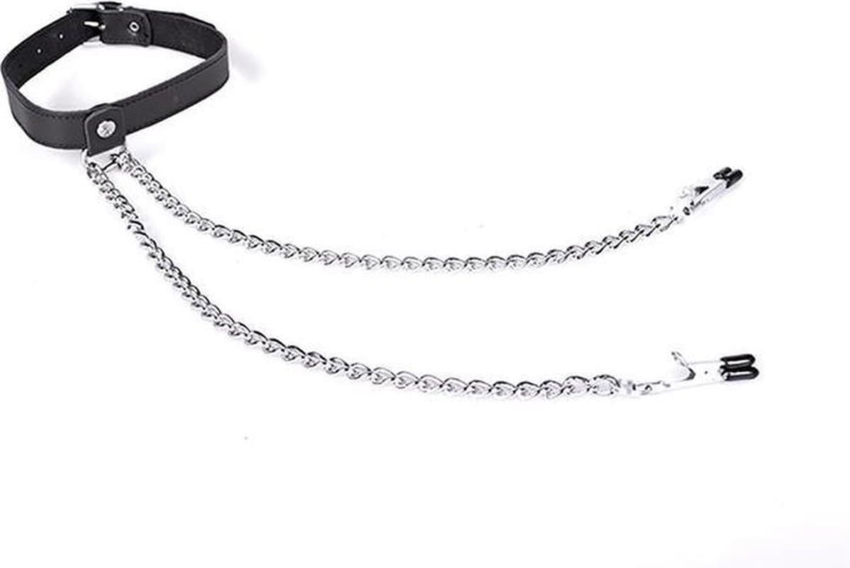 Halsband met tepelklemmen - Zwart — afbeelding 1