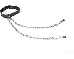 Halsband met tepelklemmen - Zwart