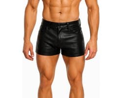 Korte lederen broek heren - Short - Zakken - Leer - Zwart
