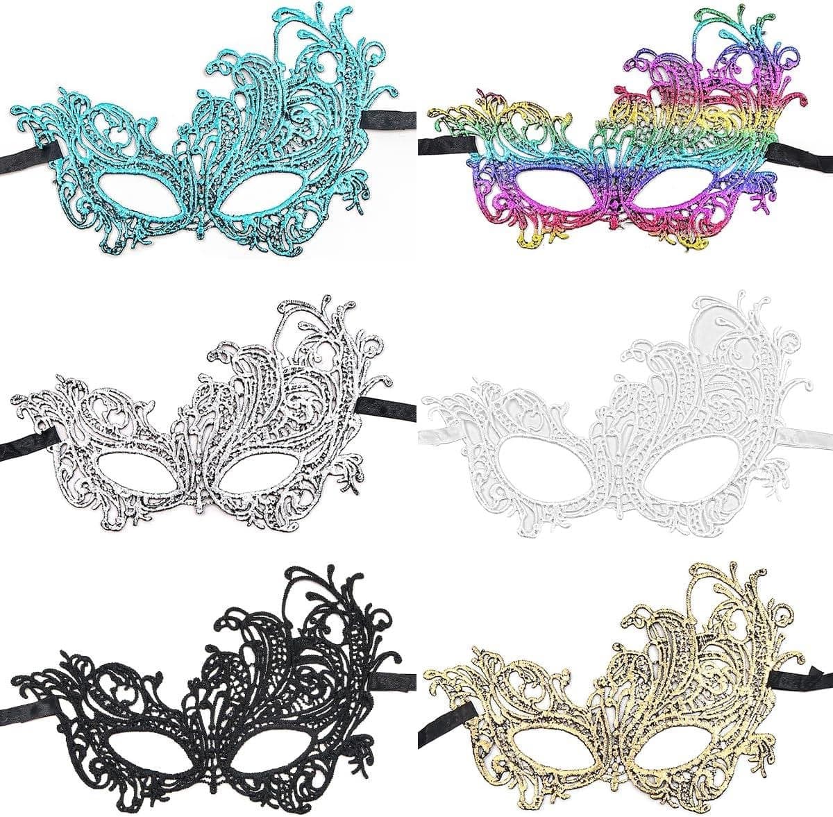 Kanten Oogmaskers voor Carnaval Party - Set van 6 stuks voor Mannen en Vrouwen Met deze sexy Venetiaanse kanten maskers maak je jouw kostuum bal outfit helemaal compleet. Perfect voor koppels! — afbeelding 1