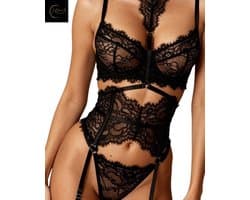 Sexy Lingerieset – Eternal Seduction – Erotisch & Verleidelijk – Luxe Kant – Jarretel Set – Sensuele Kanten Lingerie – Verstelbare Bandjes – Vrouwelijk – Lingerie Erotisch – Lingerie Sexy setje – Maat S, M, L en XL