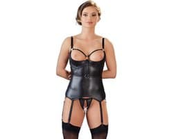 Cottelli Collection – Jarretel Hemd met Open Kruis String Hoogwaardige Uitstraling – Maat S - Zwart