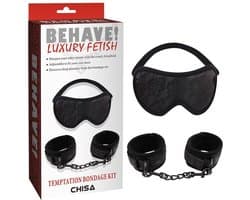 Behave! - Temptation Bondage Kit - Polsboeien en Blinddoek - Zwart