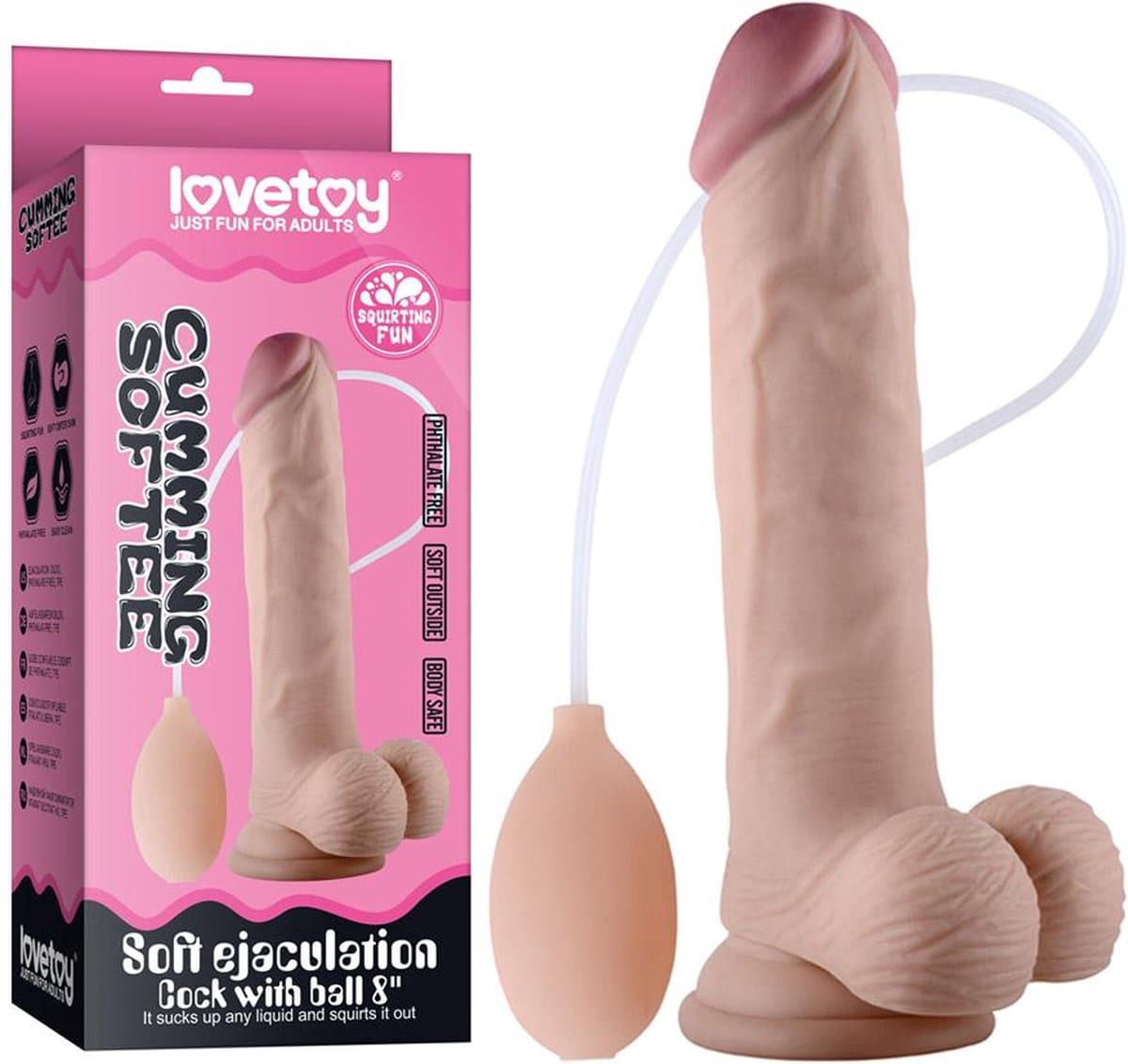 Lovetoy - Zachte Dildo Met Balzak En Squirt Functie - 20 cm - Lichte Huidskleur — afbeelding 1
