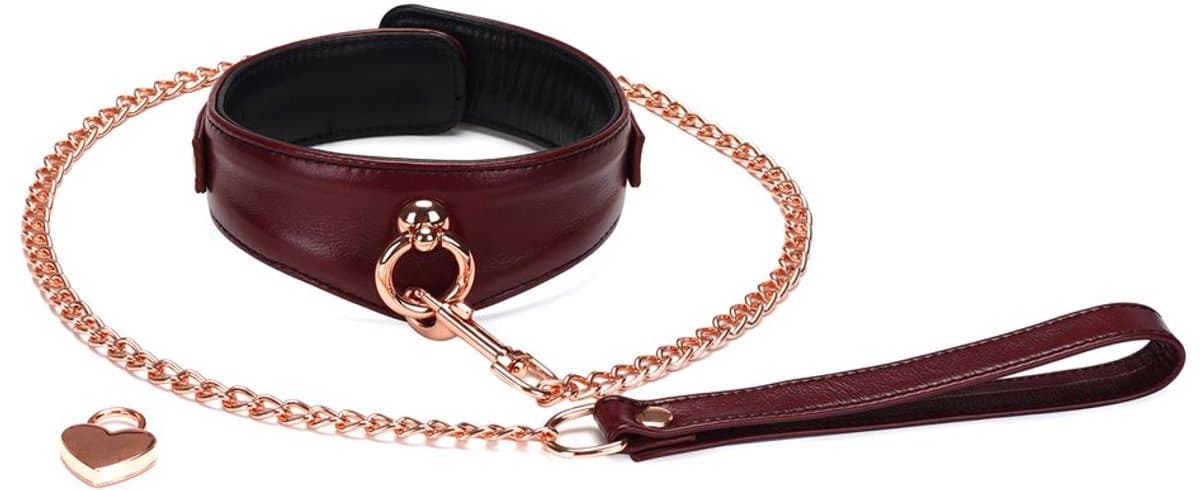 Liebe Seele - Wine Red Curved Collar Met leiband En hartvormig slot - Luxe ontwerp collar — afbeelding 1