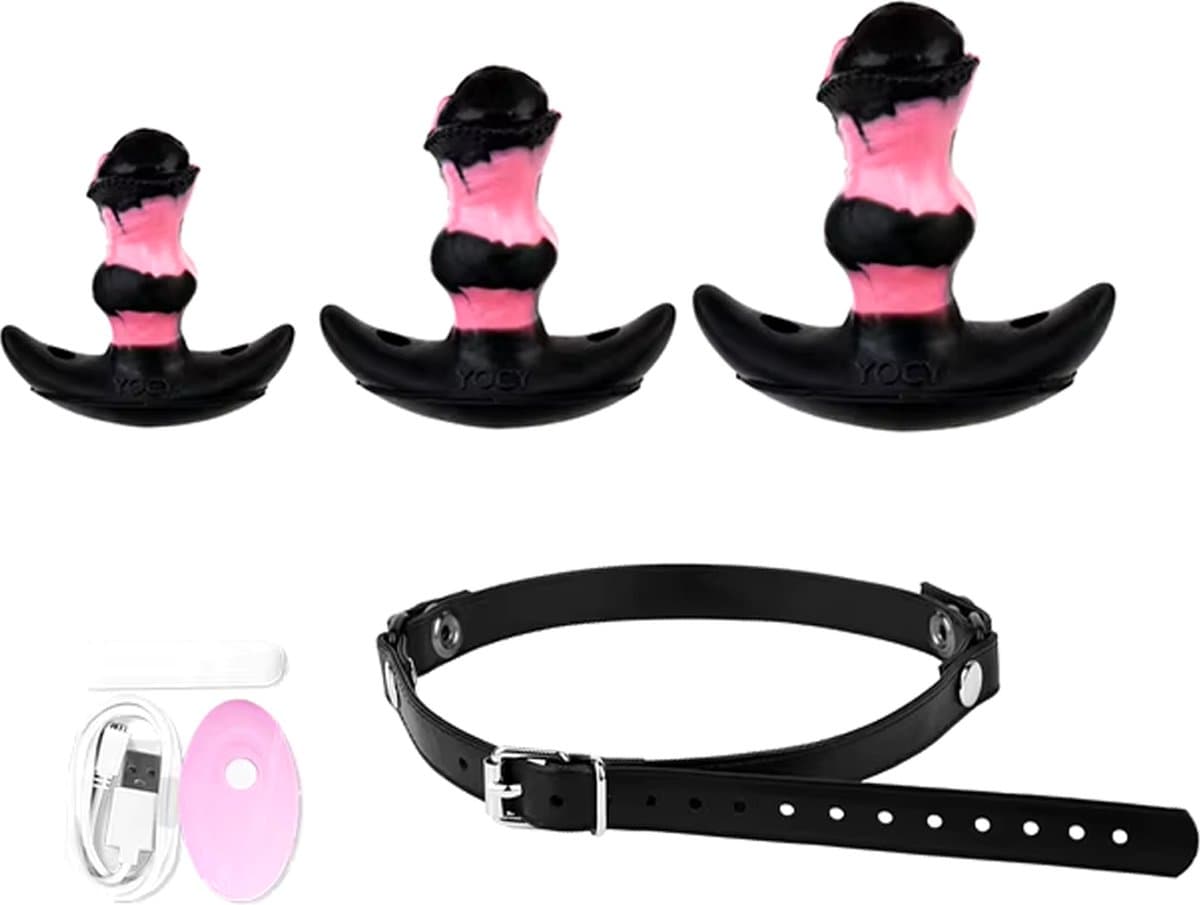 Vibrerende mond gag - Set van 3 - Knevel - 10 vibratiestanden - Paard dildo - Remote — afbeelding 1