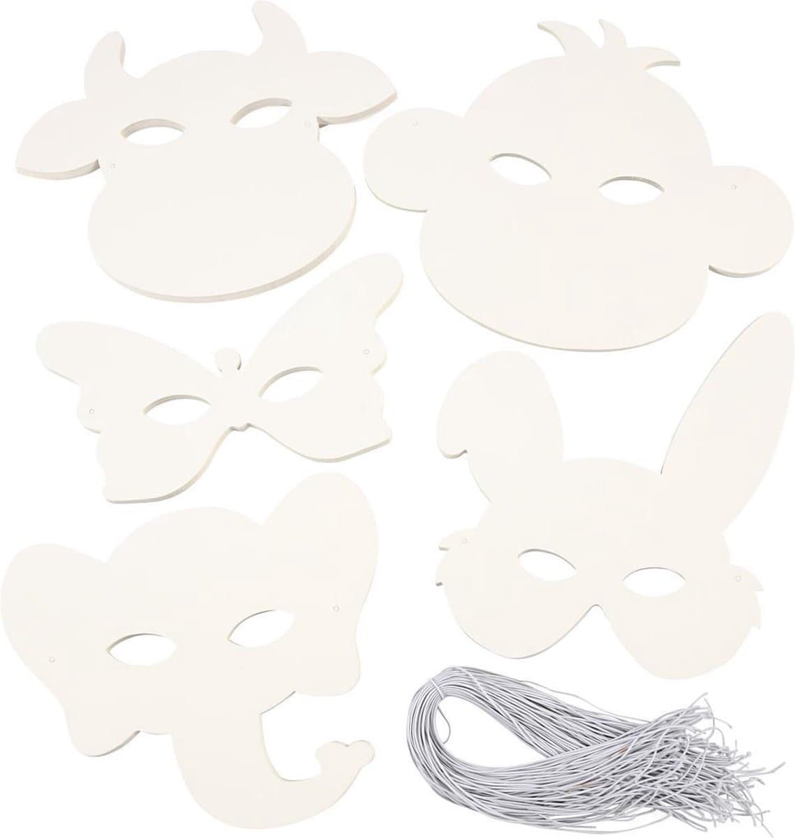 Dierenmaskers, h: 13-24 cm, b: 20-28 cm, 100 stuks, wit — afbeelding 1
