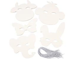 Dierenmaskers, h: 13-24 cm, b: 20-28 cm, 100 stuks, wit