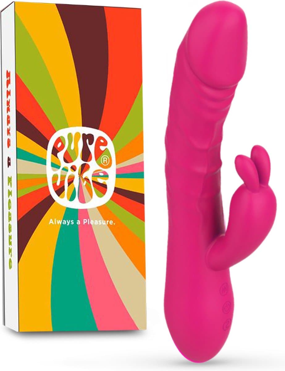 PureVibe® Magic Pulsing Rabbit – Stotende Rabbit Vibrator voor Vrouwen – Clitoris & G-Spot Stimulator – Dildo - 10 Stoot- & 10 Vibratiestanden –Realistisch Sex Toys voor Koppels – Roze — afbeelding 1
