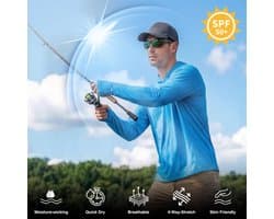 Licht vissshirt met capuchon voor heren, UPF 50+, lange mouwen, uv-bescherming, sneldrogend