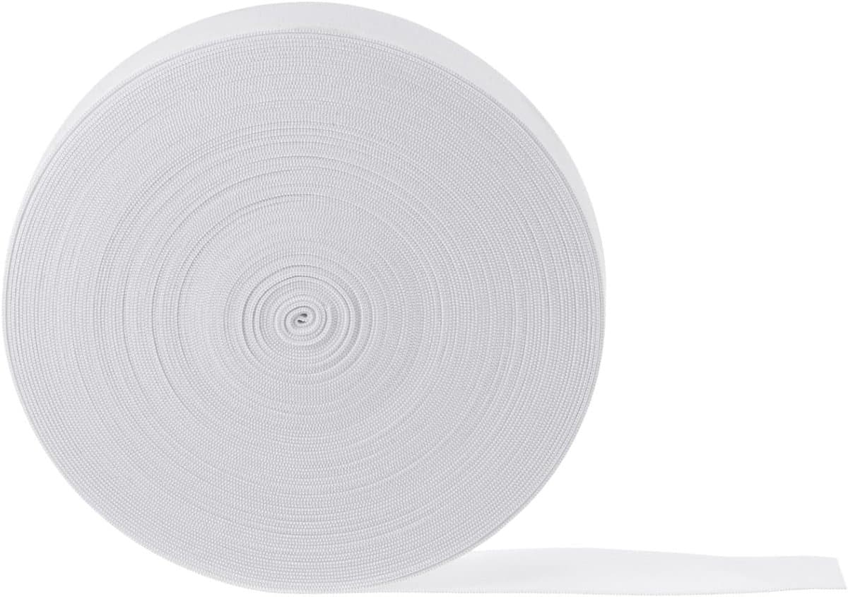 20 meter naai-astiebanden, 25 mm breed, plat gebreid, rekbaar elastiek voor doe-het-zelfprojecten, kunst en handwerk, wit — afbeelding 1