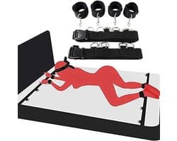 QUOVO® Sex Toys voor Koppels - 6 Delen Set - SM Pakket - Bondage - Vastbinden - Kit - Startset - Handboeien - Zwart BDSM- 25cmx 20cm x 8cm