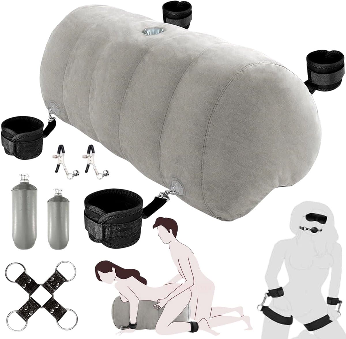 Sexkussen met Handboeien - Opblaasbaar Seks Kussen - Fixatieset - Handsfree - Seksaccessoire - met Houder voor Masturbator, Dildo of Vibrator - Voor Stellen - Reizen Thuis en Hotel — afbeelding 1