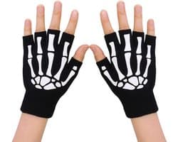 Handschoenen,lichtgevende skelet halve vingerhandschoenen, glow in the dark vingerloze handschoenen gebreide winterwanten voor mannen vrouwen