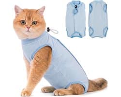 Kat Herstelpak - Kitten Onesie voor Katten Na Operatie, Cone of Shame Alternatief Chirurgisch Spay Pak voor Vrouwelijke Kat, Bescherming Na Operatie of Huidziekter -Blauw(S)