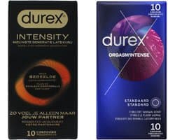 Durex - 20 stuks Condooms - Intensity 10st Nieuwste generatie ultradun, gedeelde lichaamswarmte - Orgasm Intense met Stimulerende Gel 10st - Voordeelverpakking