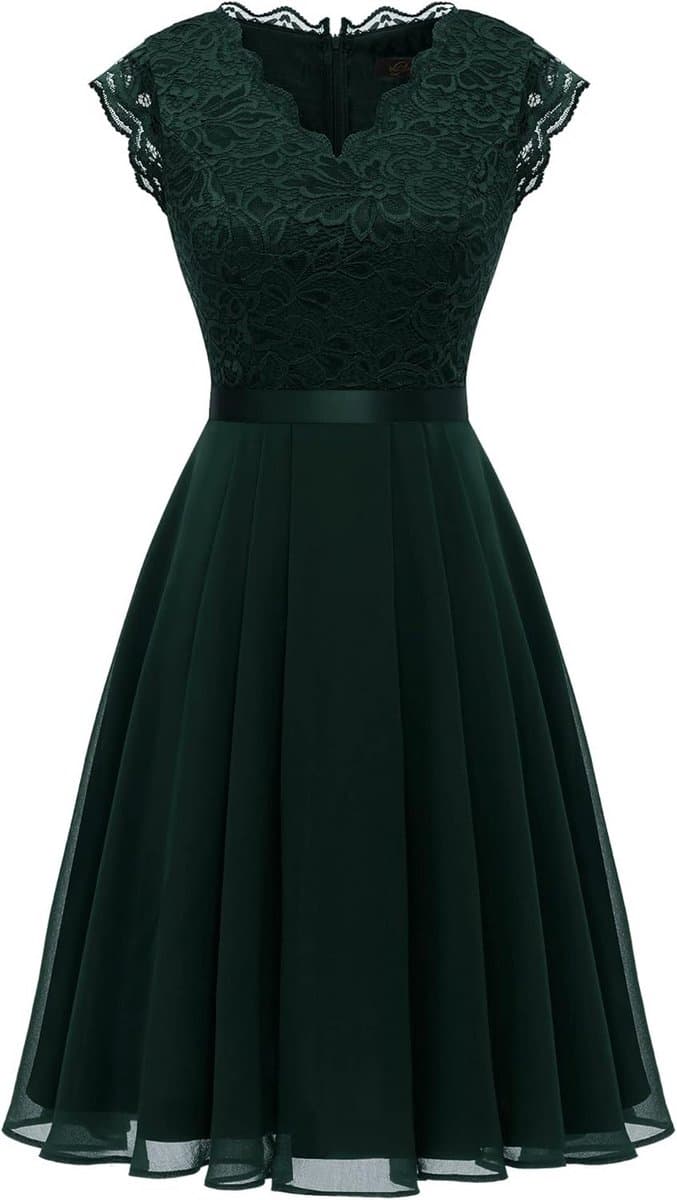 Dames Avondjurk Lang Chiffon Kant Vrouwtelijke Bruiloftsgalajurk Elegant Licht Getailleerde Pasvorm Korte Mouwen Galafeest Gala — afbeelding 1
