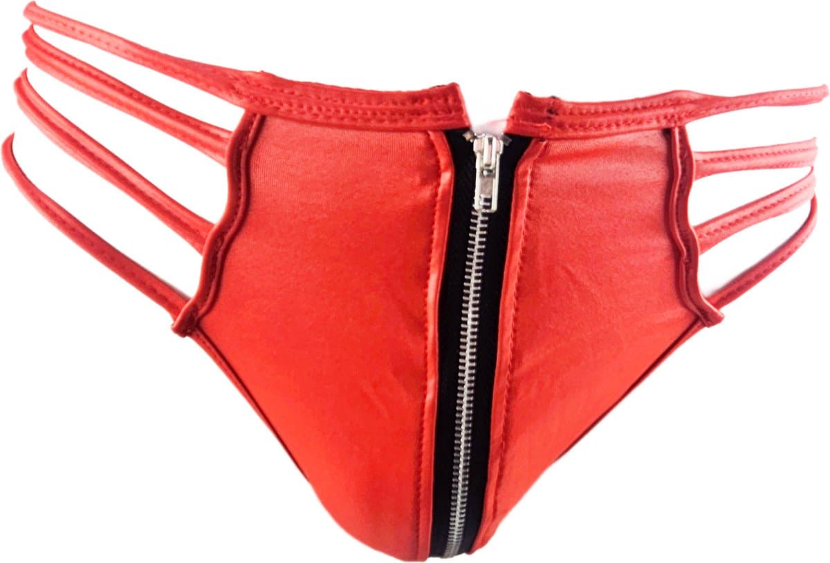 BamBella ® - String bondage - maat Onesize S M L - Rood Sexy erotische heren onderbroek mannen met rits glans wetlook stof — afbeelding 1