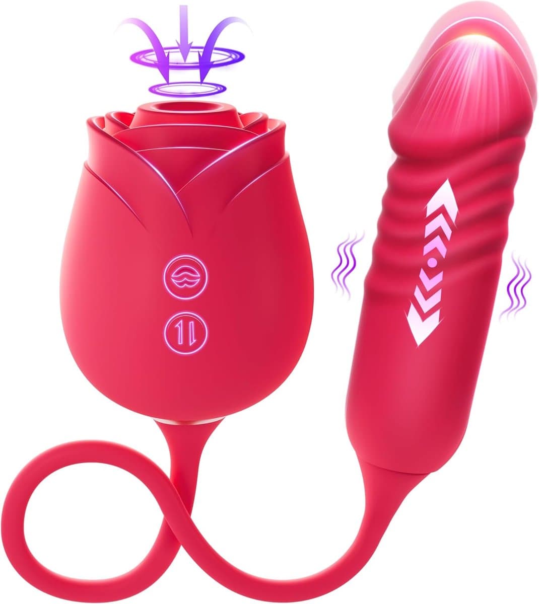 Daity Rose Vibrator voor Vrouwen – Thrusting G-spot Dildo met 10 Zuigstanden – Clitoris Stimulator – Sex Toys voor Vrouwen en Koppels – Dubbelzijdig Seksspeeltje-rood — afbeelding 1