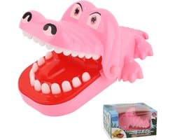 Krokodillenspel - Tandjes spel - Kinderfeestje - Zenuwslopend plezier - 145 cm - Roze