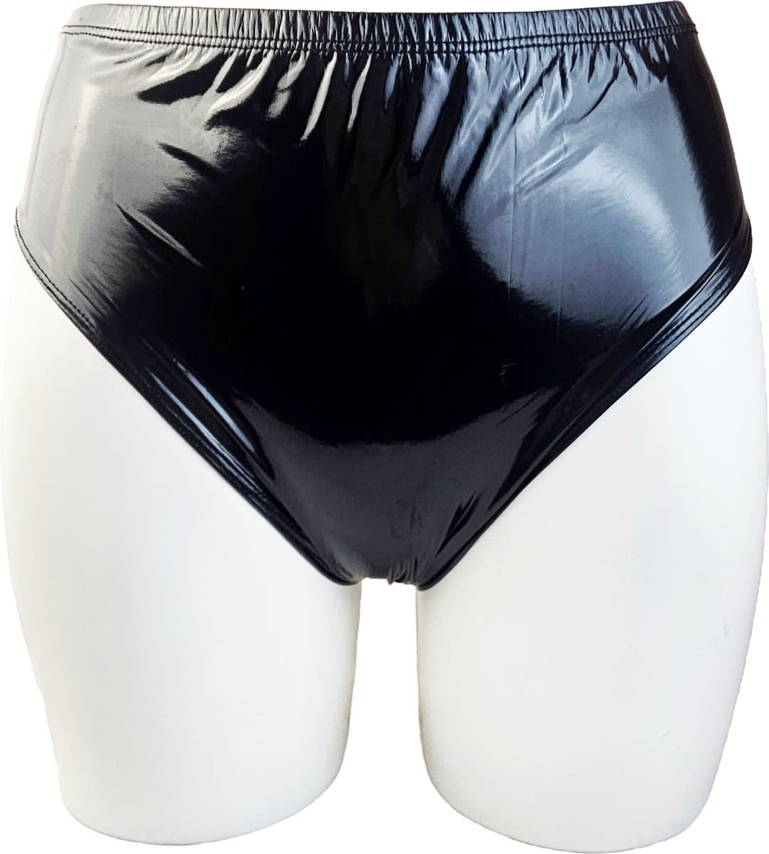 BamBella® Erotische slip- Maat L/XL - Wetlook korte broek Dames - Zwart Datex mix latex en stof ondergoed Sexy BDSM kleding — afbeelding 1