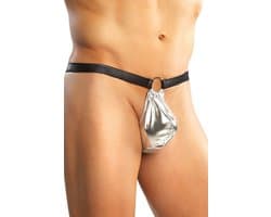 Zilveren Kunstleren Heren Tanga - Comfortabel Ondergoed in Zilverkleur - Maten XS tot XL