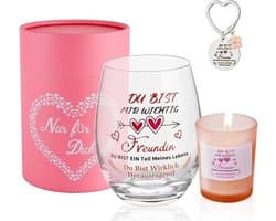 Persoonlijk Cadeau voor Vrouwen, Gegraveerd Wijnglas en Geurkaars Set, Perfect voor Verjaardagen en Speciale Gelegenheden