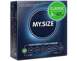 MY.SIZE Classic condooms maat 1 I 47 mm breed I 3 stuks proefverpakking I Premium condooms extra dun I condooms true to touch gossamer I dunne 0,07 mm wanddikte I condooms veganistisch