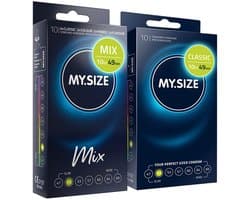 MY.SIZE Mix SET Maat 2, 49 mm: 10 Classic + 10 Condooms in 4 spannende soorten, met aroma, kleur, geribbeld & Classic