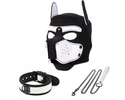 Honden Masker Set - Zwart & Wit - Masker, Halsband en Riem - Puppy Play - BDSM Roleplay & Cosplay - Unisex - Sex Speeltjes Toys - Erotiek - Bondage Masker - OneSize